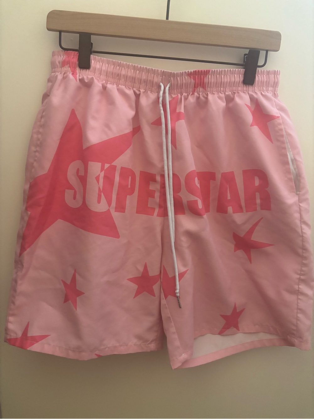 Pink "SUPERSTAR" Star Print Swim Shorts